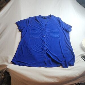 Elie McCarthy Button-Down Blouse Royal Blue Stripe Women's Size 2X